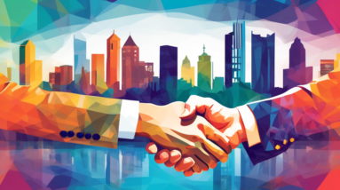 A handshake in front of a stylized cityscape of Orlando, Florida with the Stream Realty Partners logo superimposed.