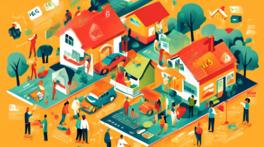 An infographic-style illustration depicting a bustling real estate market, featuring diverse sellers preparing their homes for sale. Include elements like 'Staging Tips,' 'Pricing Strategies,' and 'Ma