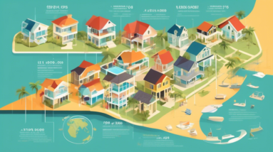 A detailed infographic of the Florida housing market with increasing bar graphs illustrating housing inventory growth, a line graph showing stabilization of prices, and a background map of Florida fea